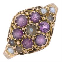 19th century garnet & split pearl cluster ring