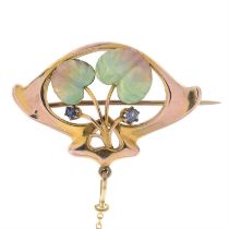 Art Nouveau sapphire & enamel brooch