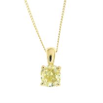 Cushion-shape intense yellow diamond pendant, with chain