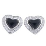 Jet & diamond heart-shape cluster earrings