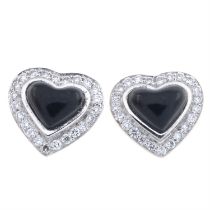Jet & diamond heart-shape cluster earrings