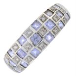 9ct gold tanzanite & diamond three-row ring