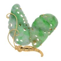 Mid 20th century 14ct gold jade butterfly brooch