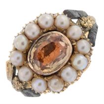 Late 19th gold foiled-back topaz & pearl ring