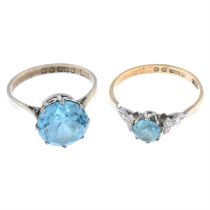 Two mid 20th century 9ct gold zircon rings