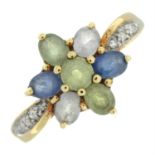 9ct gold diamond & vari-hue gem floral gem ring