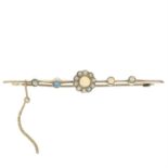 Early 20th century 15ct gold opal & split pearl bar brooch
