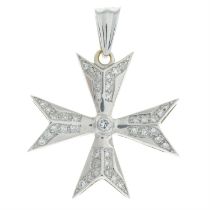 Pave-set diamond maltese cross pendant