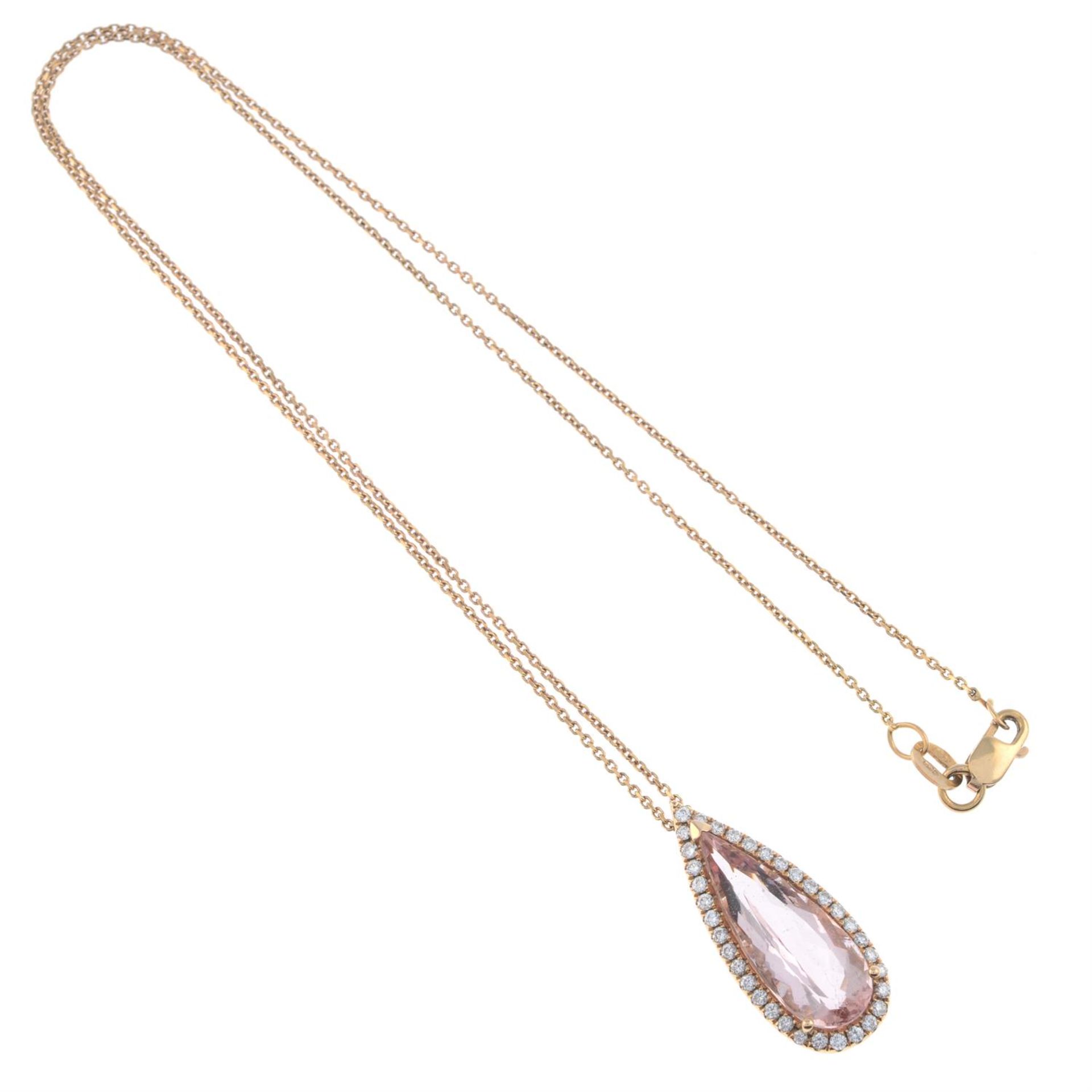 Morganite & diamond pendant, 18ct gold chain - Image 5 of 5