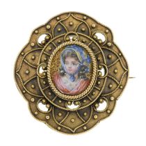 Mid19th century gilt & enamel brooch