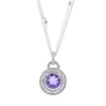 Amethyst & diamond cluster pendant & chain