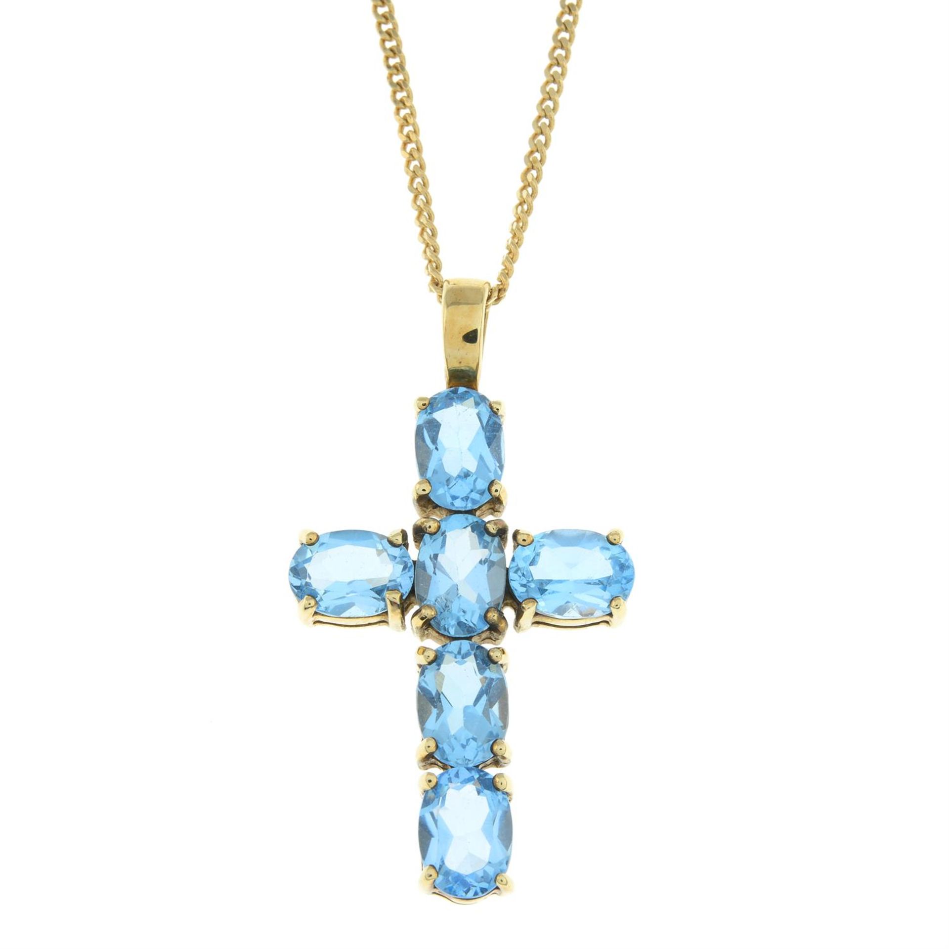 9ct gold topaz cross pendant, with chain