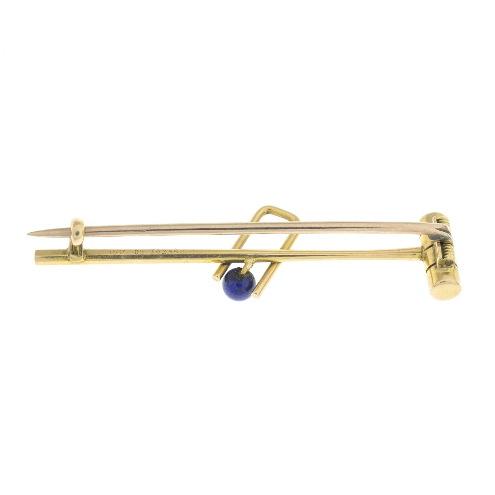 Early 20th century 15ct gold enamel & lapis lazuli croquet brooch - Image 2 of 2