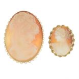 Two 9ct gold cameo brooches
