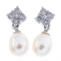 Cultured pearl & diamond earrings