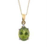 Peridot & diamond pendant, with chain