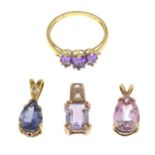 Four pieces of 9ct gold gem jewellery.