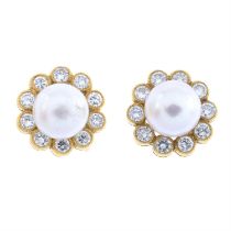 18ct gold cultured pearl & diamond cluster earrings