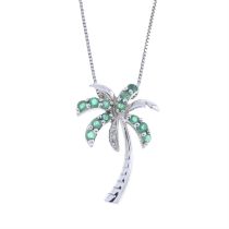 Emerald & diamond palm tree pendant, with chain