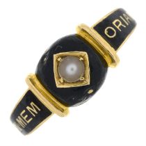 Victorian gold enamel split pearl mourning ring