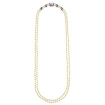 9ct gold cultured pearl & amethyst necklace