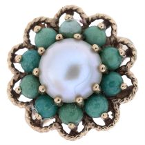 9ct gold mabe pearl & turquoise ring