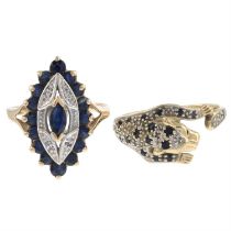 Two 9ct gold sapphire & diamond rings