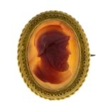 19th century gold agate cameo brooch