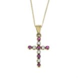 9ct gold diamond & ruby pendant, with chain