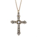 Early 20th century gold split pearl cross pendant, with chain