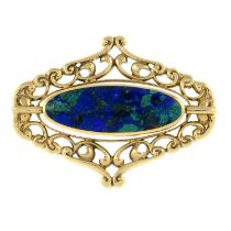 9ct gold brooch, with central gem-set swivel panel