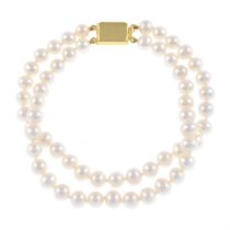 9ct gold cultured pearl two-row bracelet