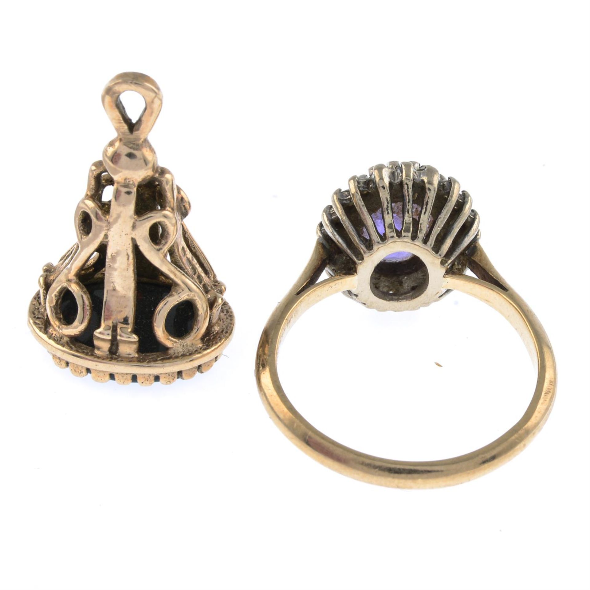 Amethyst & diamond cluster ring, & a fob - Image 2 of 2
