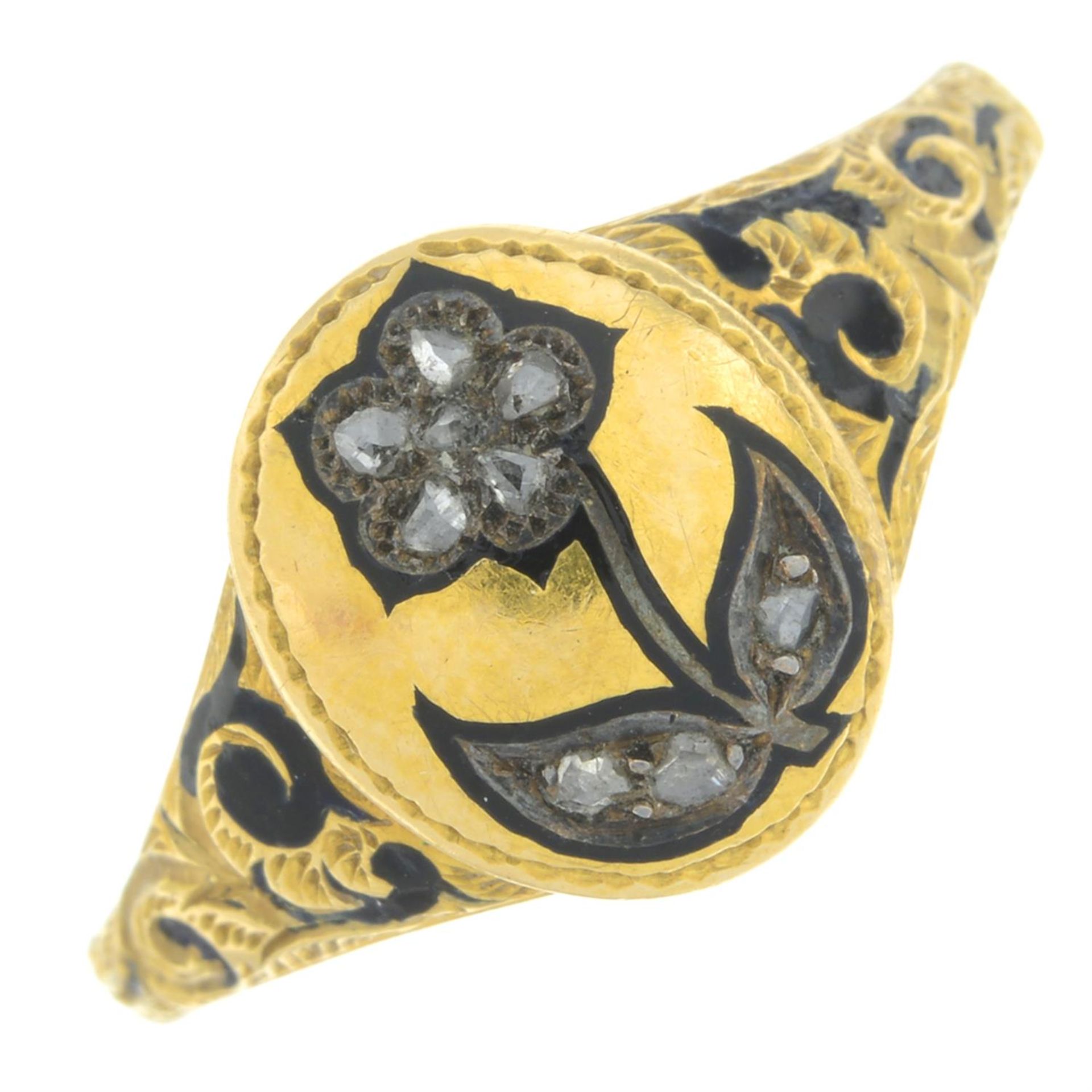 Victorian 18ct gold diamond & enamel mourning ring