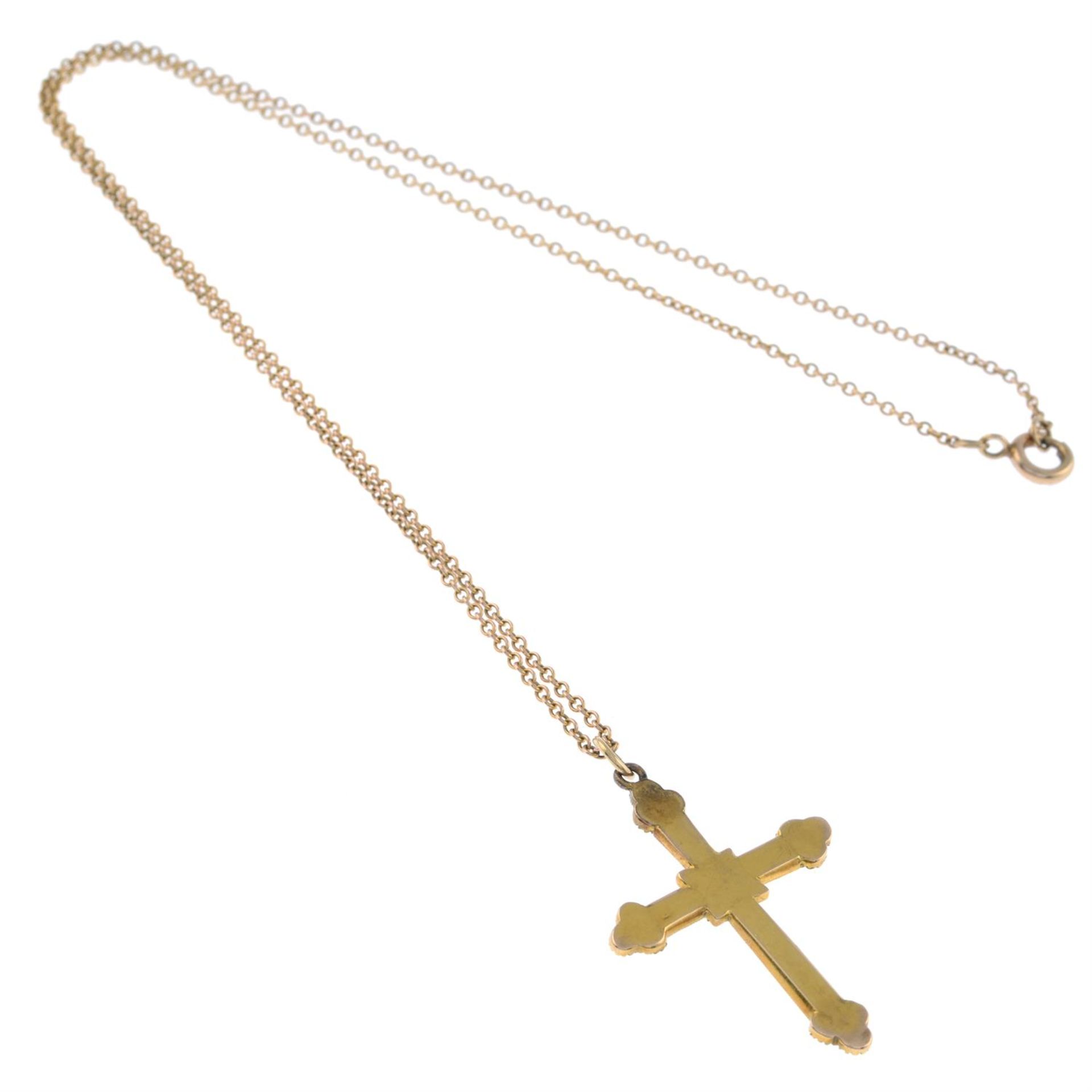 Early 20th century gold split pearl cross pendant, with chain - Image 2 of 2