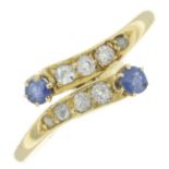 Late Victorian 18ct gold sapphire & diamond crossover ring