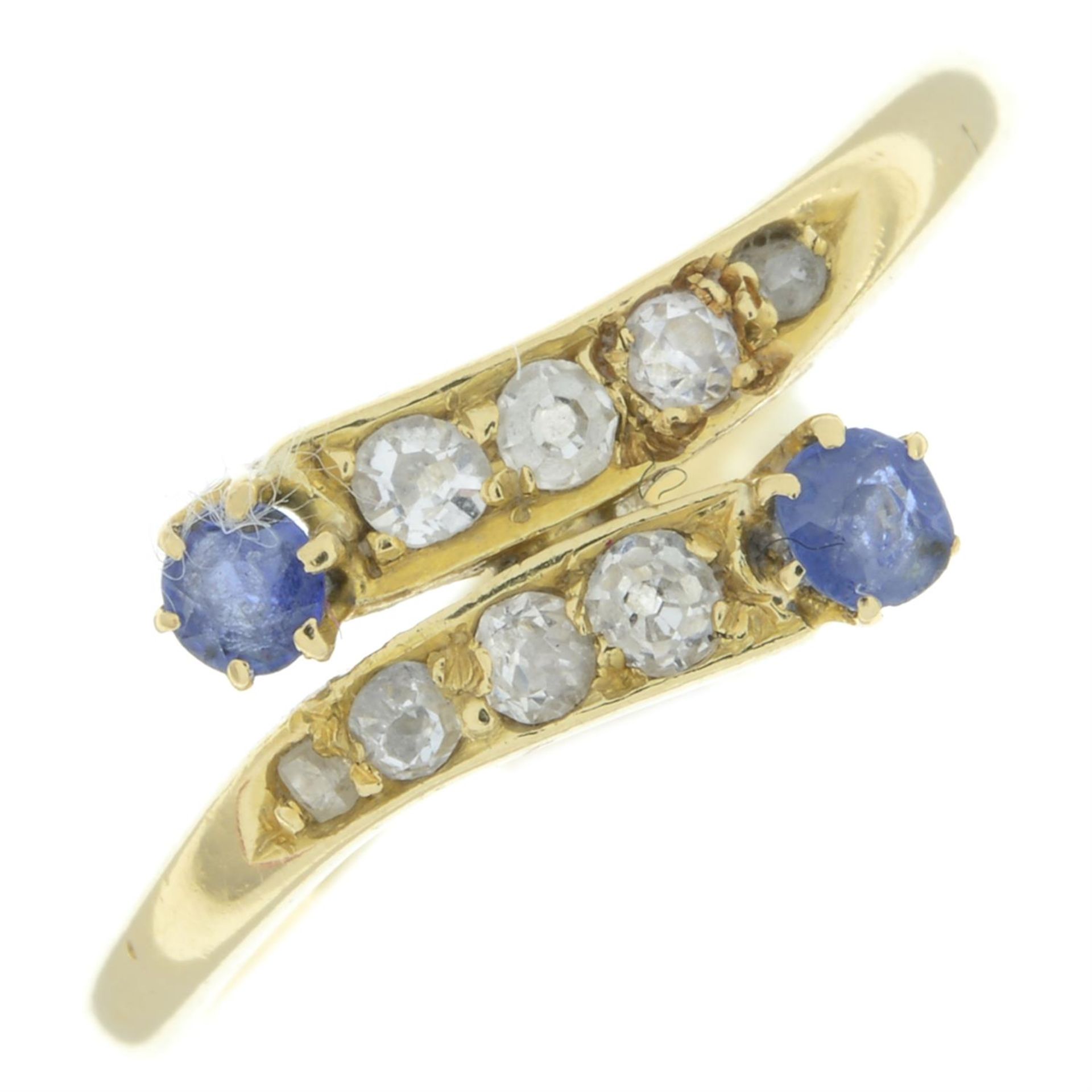 Late Victorian 18ct gold sapphire & diamond crossover ring