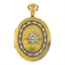 Victorian split pearl & enamel locket pendant