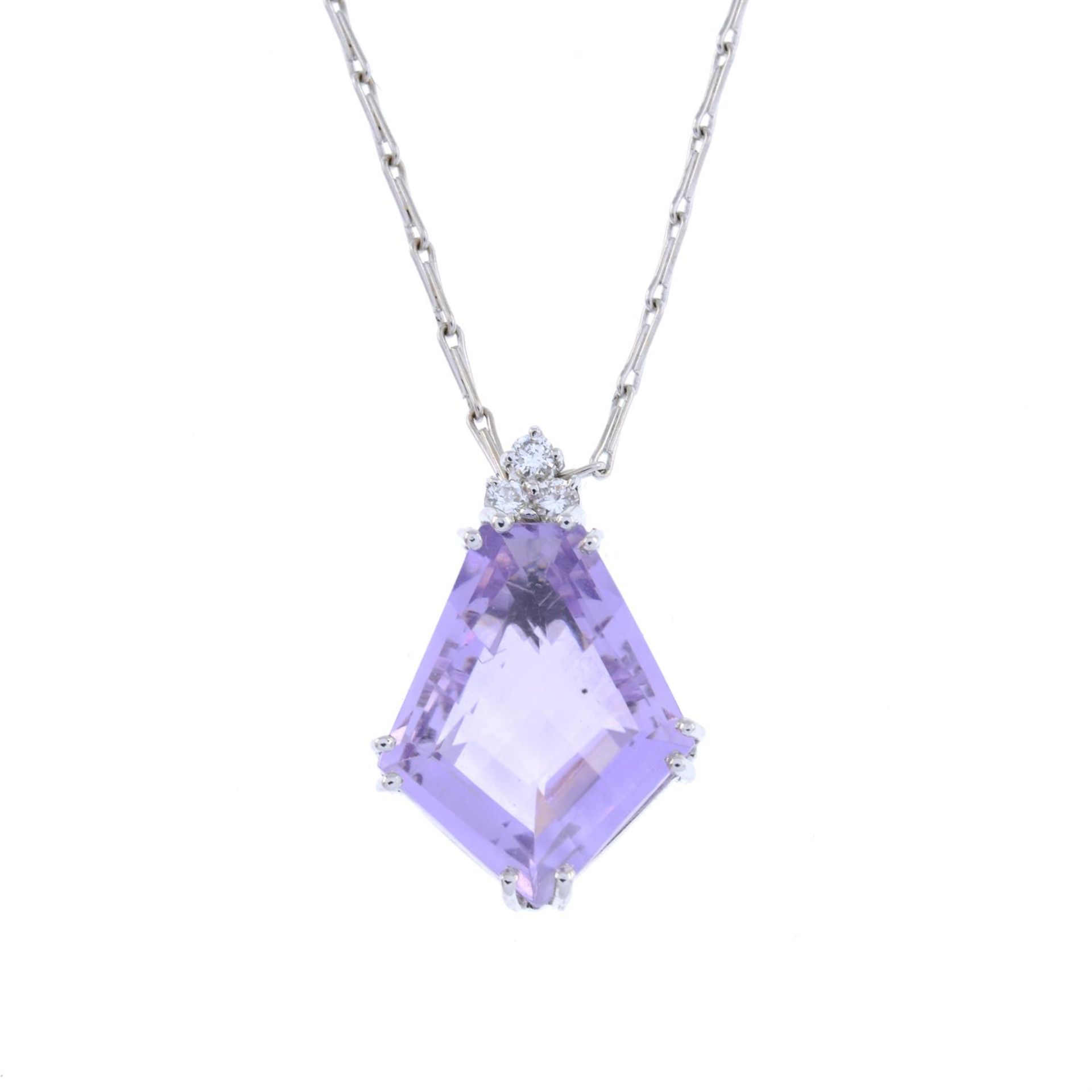 18ct gold kunzite & diamond pendant, with chain