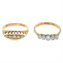 Two 18ct gold diamond five-stone rings