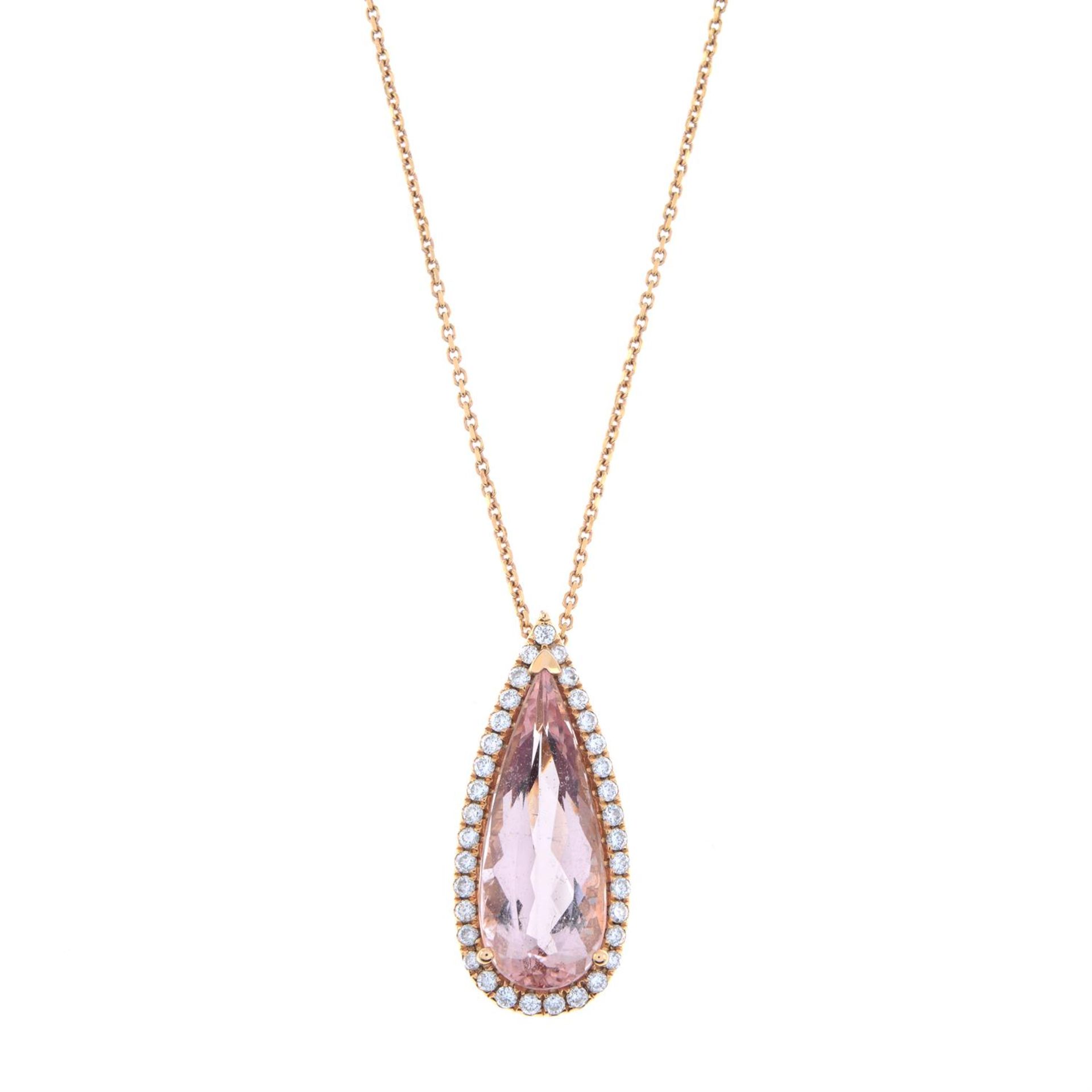 Morganite & diamond pendant, 18ct gold chain - Image 2 of 5