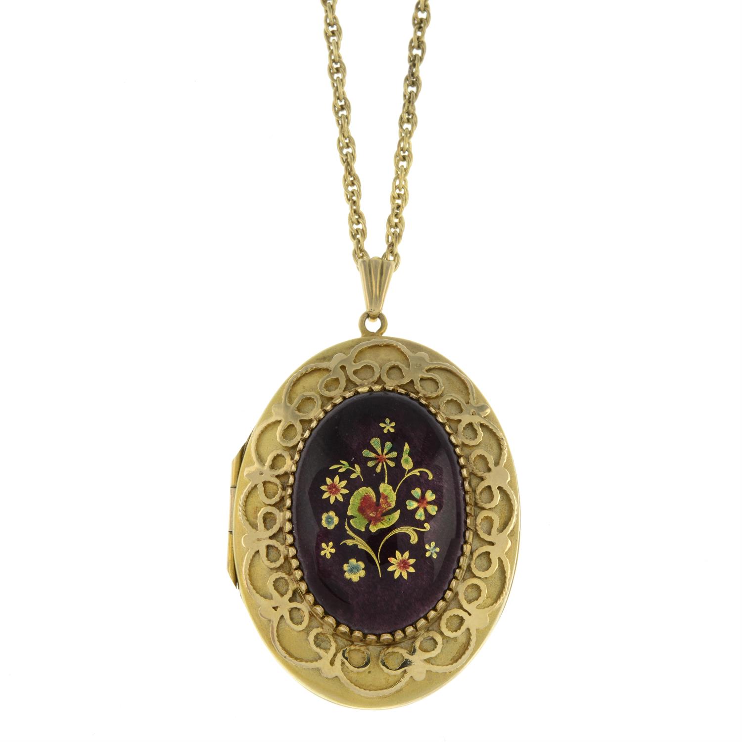 9ct gold enamel locket pendant & chain - Image 3 of 3