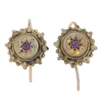 Late 19th century 15ct gold ruby earrings