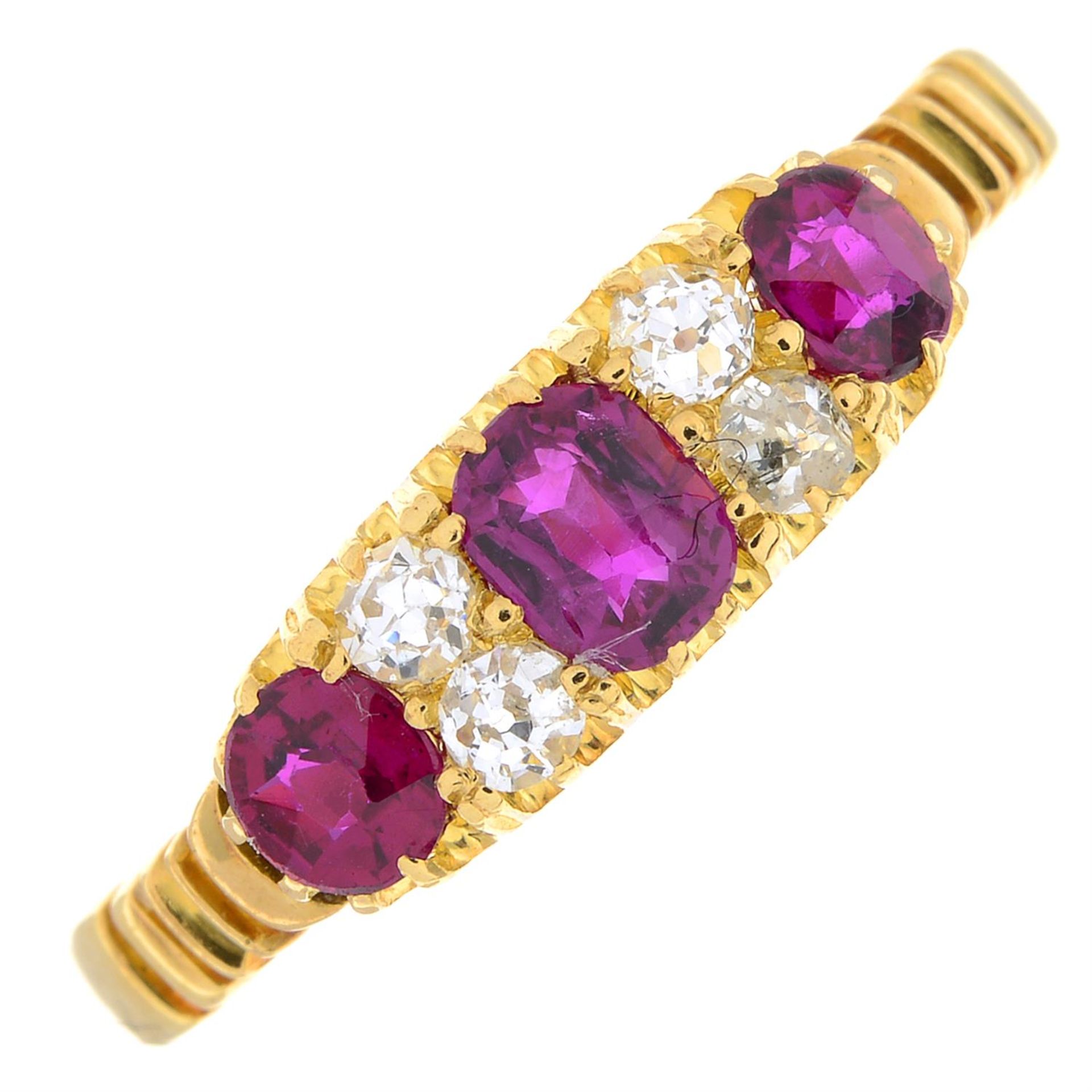 Early 20th c. 18ct gold ruby & diamond ring