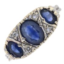 9ct gold sapphire & pave-set diamond ring