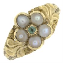 19th century split pearl & emerald cluster ring