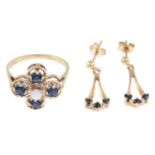 9ct gold opal & sapphire ring & earrings