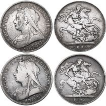Group of 2 United Kingdom, Victoria AR Crowns.