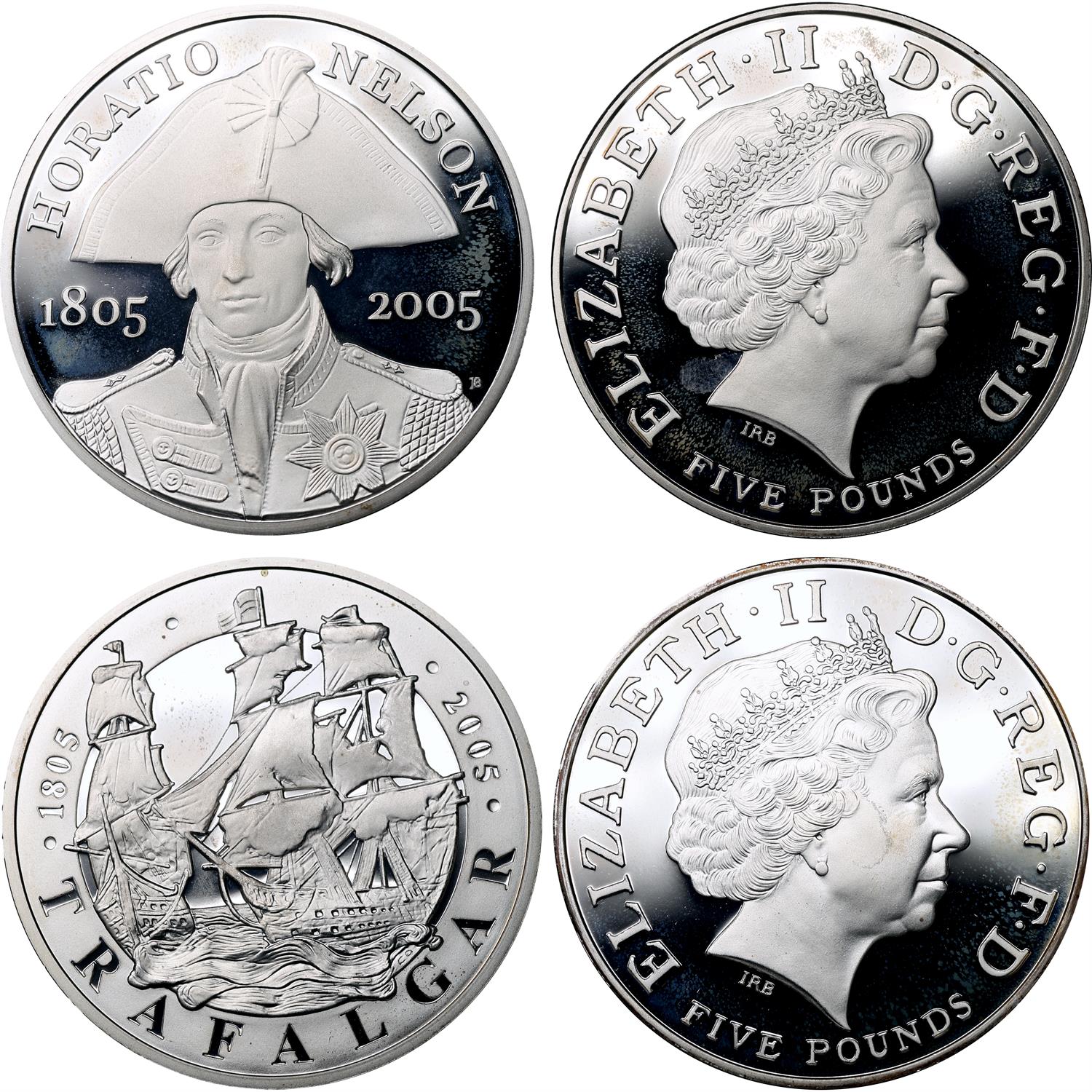 United Kingdom, Elizabeth II AR Set of 2 Piedfort 5 Pounds.