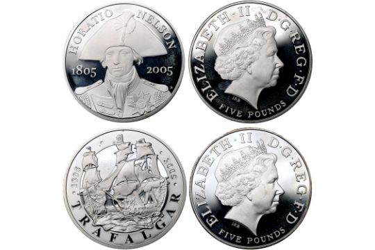 United Kingdom, Elizabeth II AR Set of 2 Piedfort 5 Pounds.